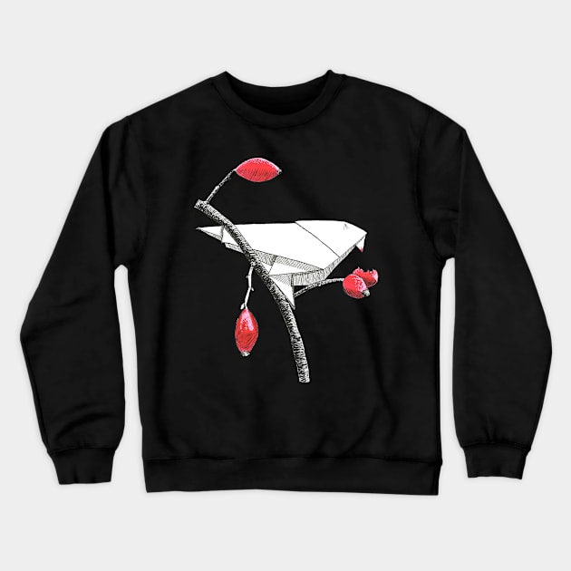 Fruit eating origami bird Crewneck Sweatshirt by Créa'RiBo